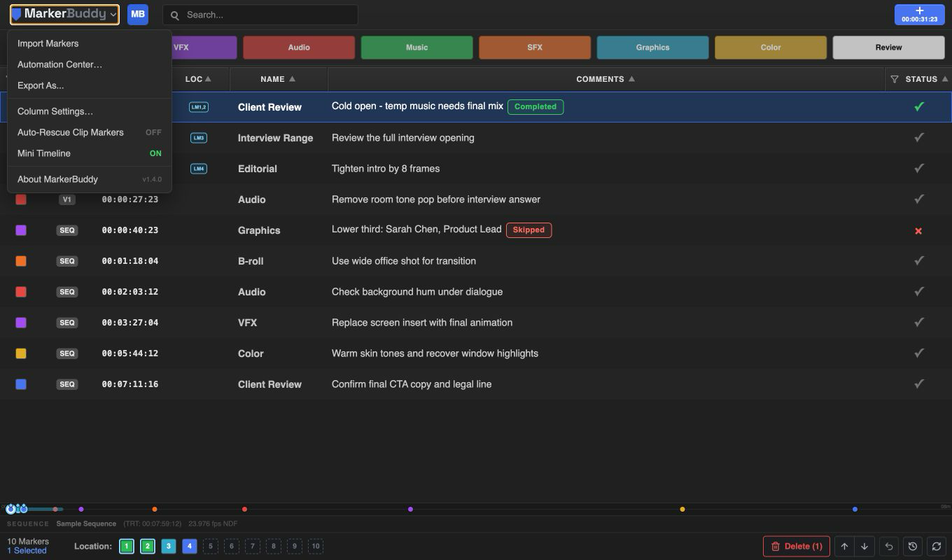 MarkerBuddy menu