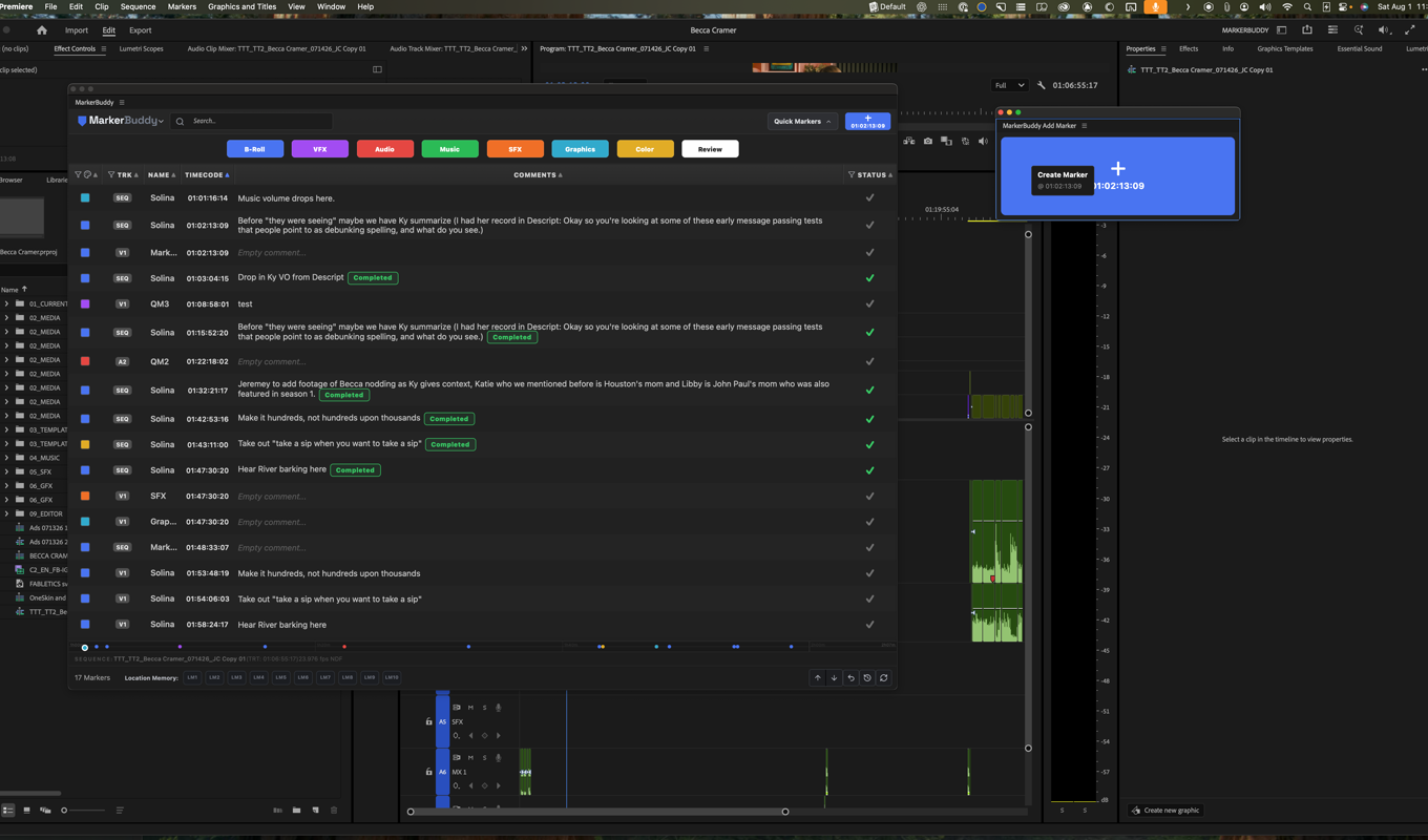 Add Marker companion panel