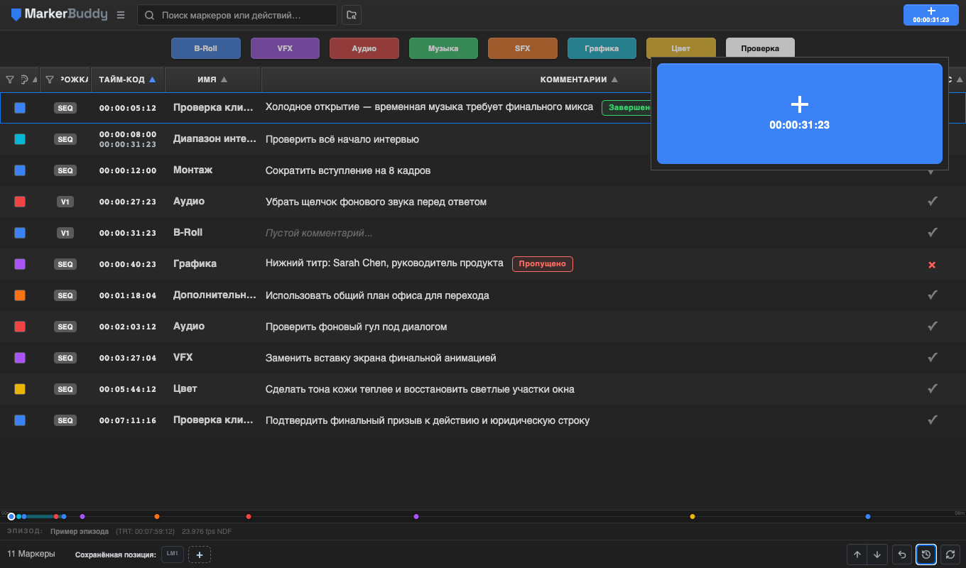 Дополнительная панель добавления маркера